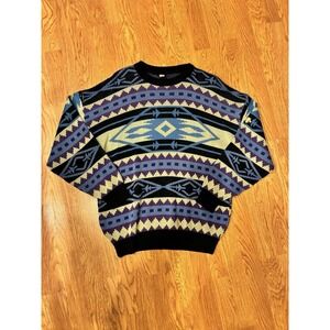 Vintage Descente Sweater Mens Large Southwestern Aztec Knit Geometric Stripe 90s